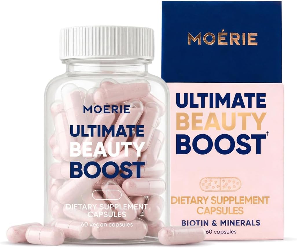 Moerie Ultimate Hair Boost Supplements for Women & Men - Hair, Skin, Nails Vitamins with Biotin & Minerals for Hair Health - Thicker Hair - 60 Capsules