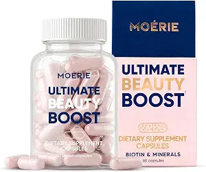 Moerie Ultimate Hair Boost Supplements for Women & Men - Hair, Skin, Nails Vitamins with Biotin & Minerals for Hair Health - Thicker Hair - 60 Capsules