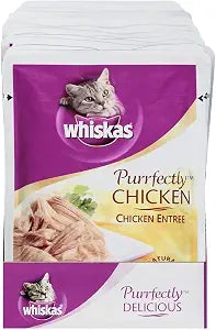 Whiskas Purrfectly Chicken Wet Cat Food Pouches, 3 oz, 24 count | Real chicken in natural juices, natural ingredients, flake texture, nutritionally complete for adult cats, Flavor-Lock Pouch