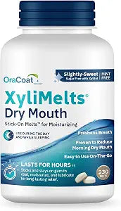 Oracoat XyliMelts for Dry Mouth Night Time or Day - Moisturizing Dry Mouth Adhering Discs, Sugar Free with Xylitol, 230 Count, Slightly Sweet Flavor, 8-Hour Relief