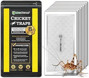 MaxGuard Extra Large Cricket Traps (8 Traps) | Non-Toxic Extra Sticky Glue Board Pre-Baited Cricket Attractant Trap & Kill House Crickets, Insects, Spiders, Bugs