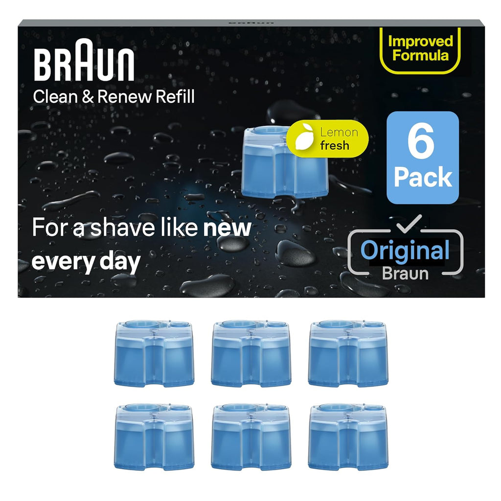 Braun Clean & Renew Refill Cartridges CCR, Replacement Shaver Cleaner Solution for Clean&Charge Cleaning System, Pack of 6